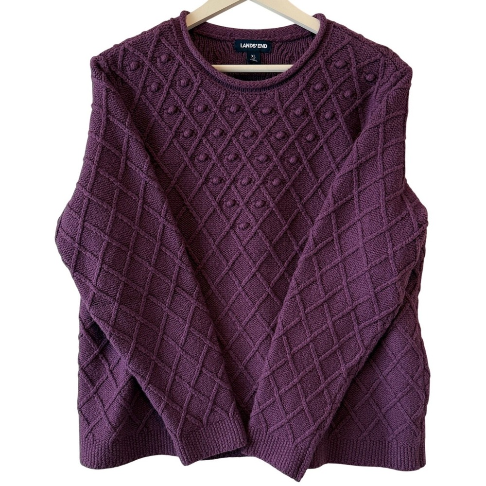 Lands End Women's‎ Purple Diamond Cable Knit Pullover Sweater XL Cottagecore - Picture 3 of 5